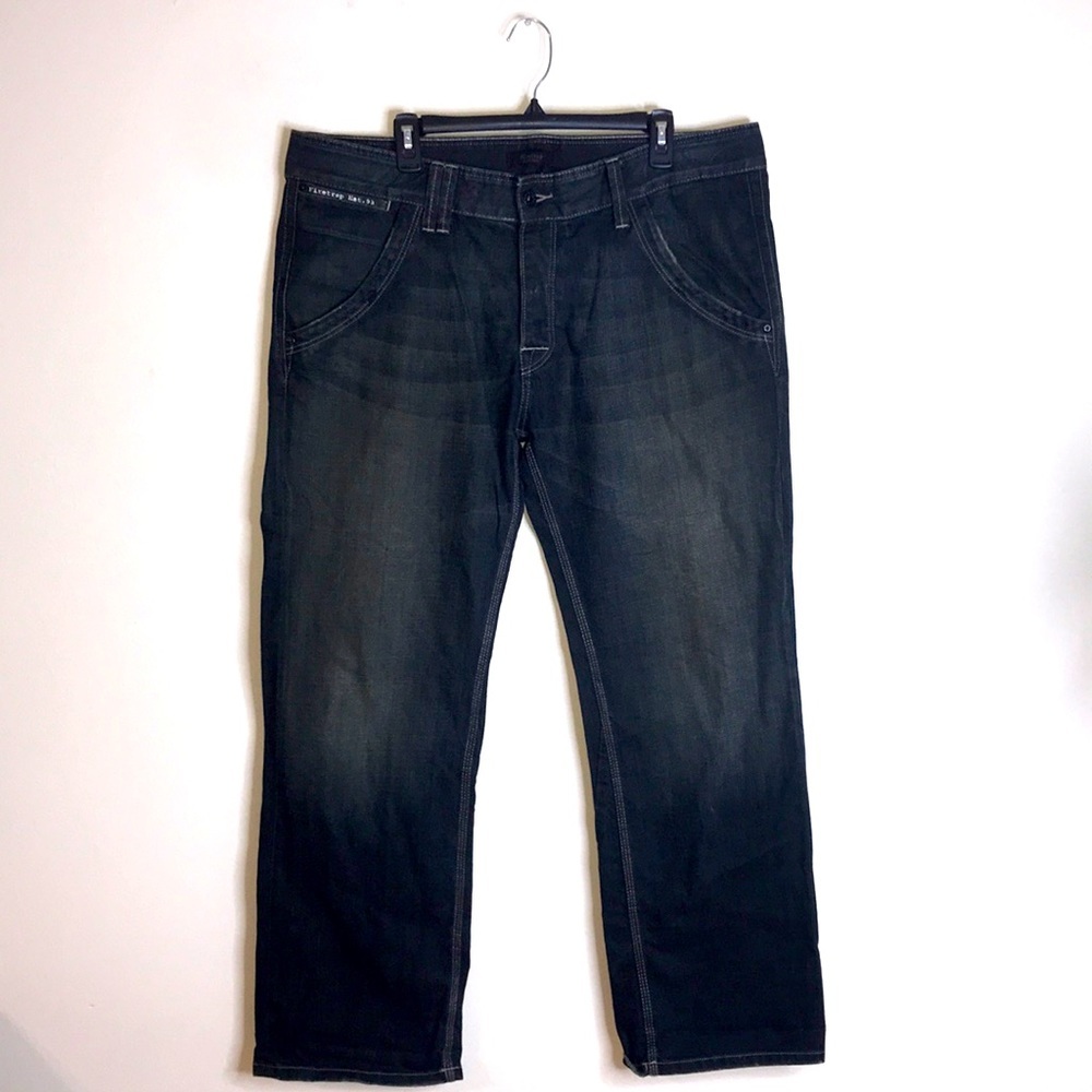 Firetrap blackseal mens dark denim loose straight jeans size 38x32